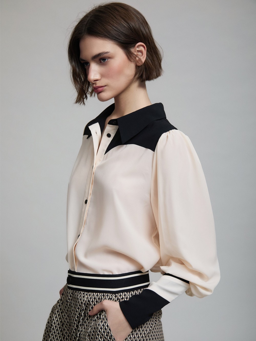Contrast panel chiffon shirt