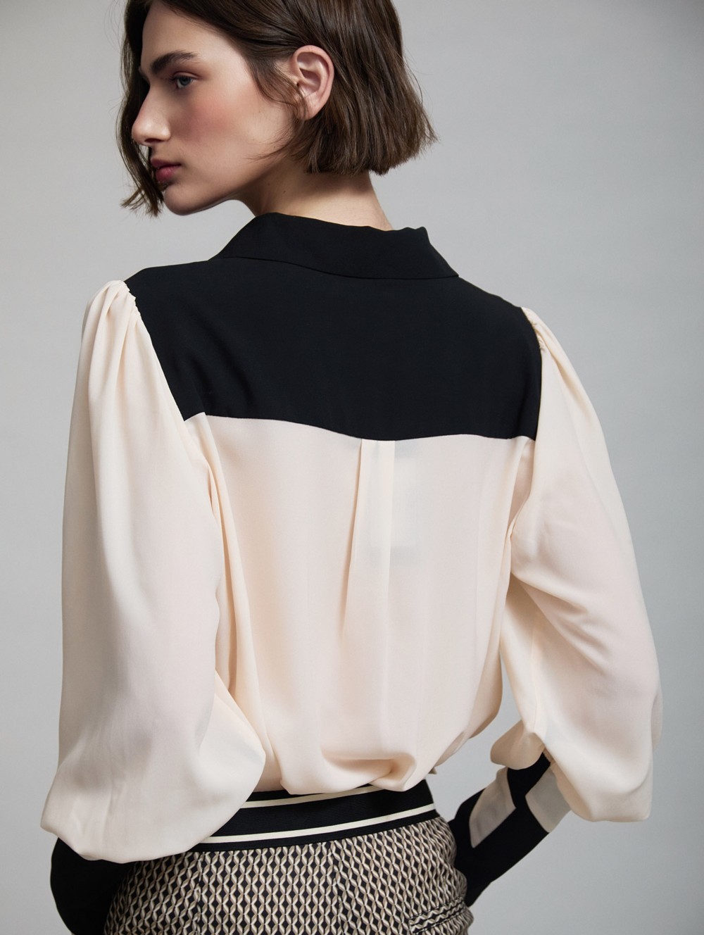 Contrast panel chiffon shirt