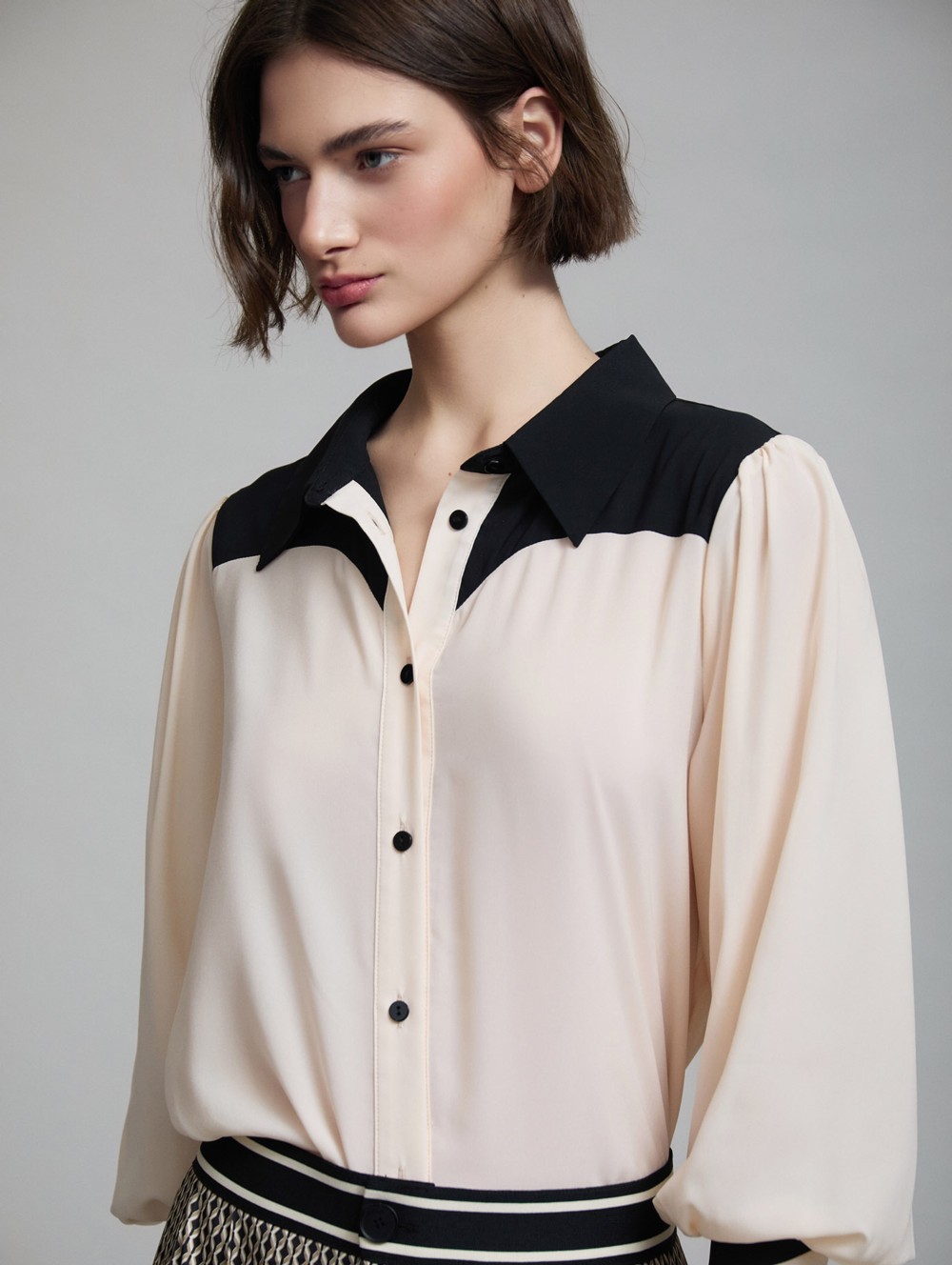 Contrast panel chiffon shirt