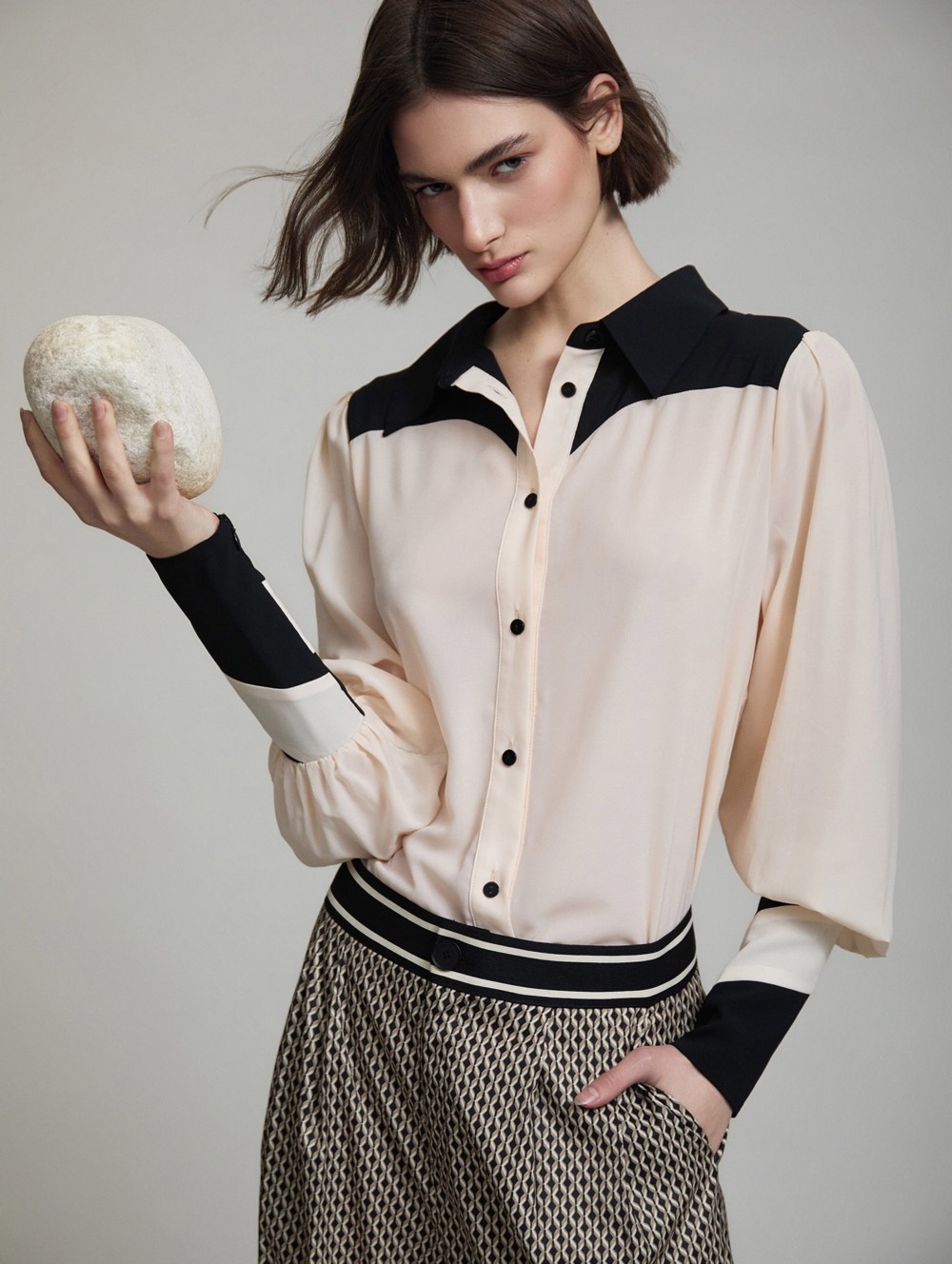 Contrast panel chiffon shirt