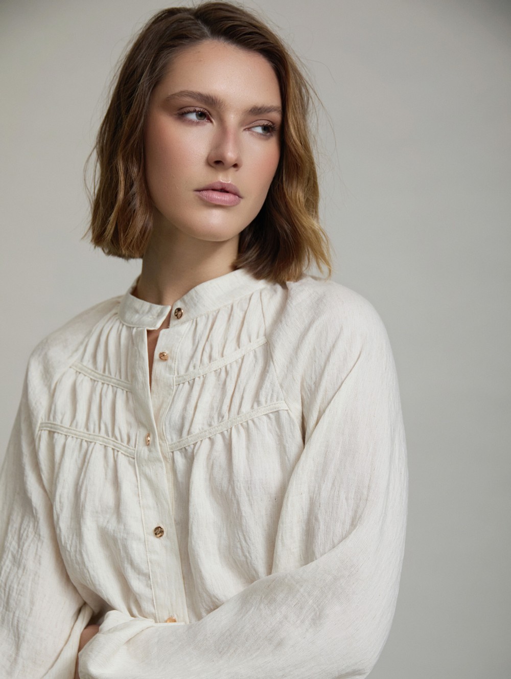 Blouse with gathered yoke