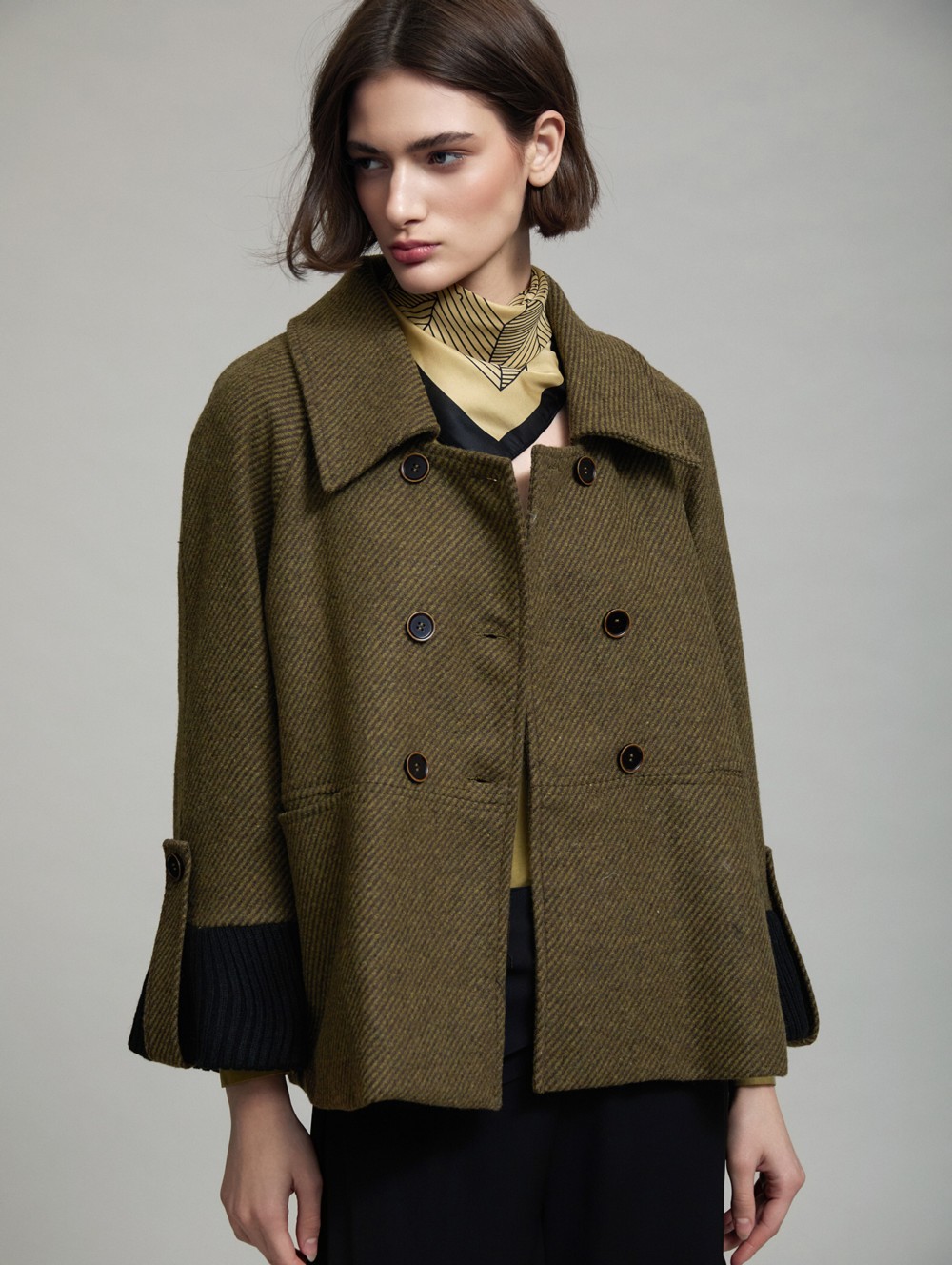 Wool coat contrast cuff