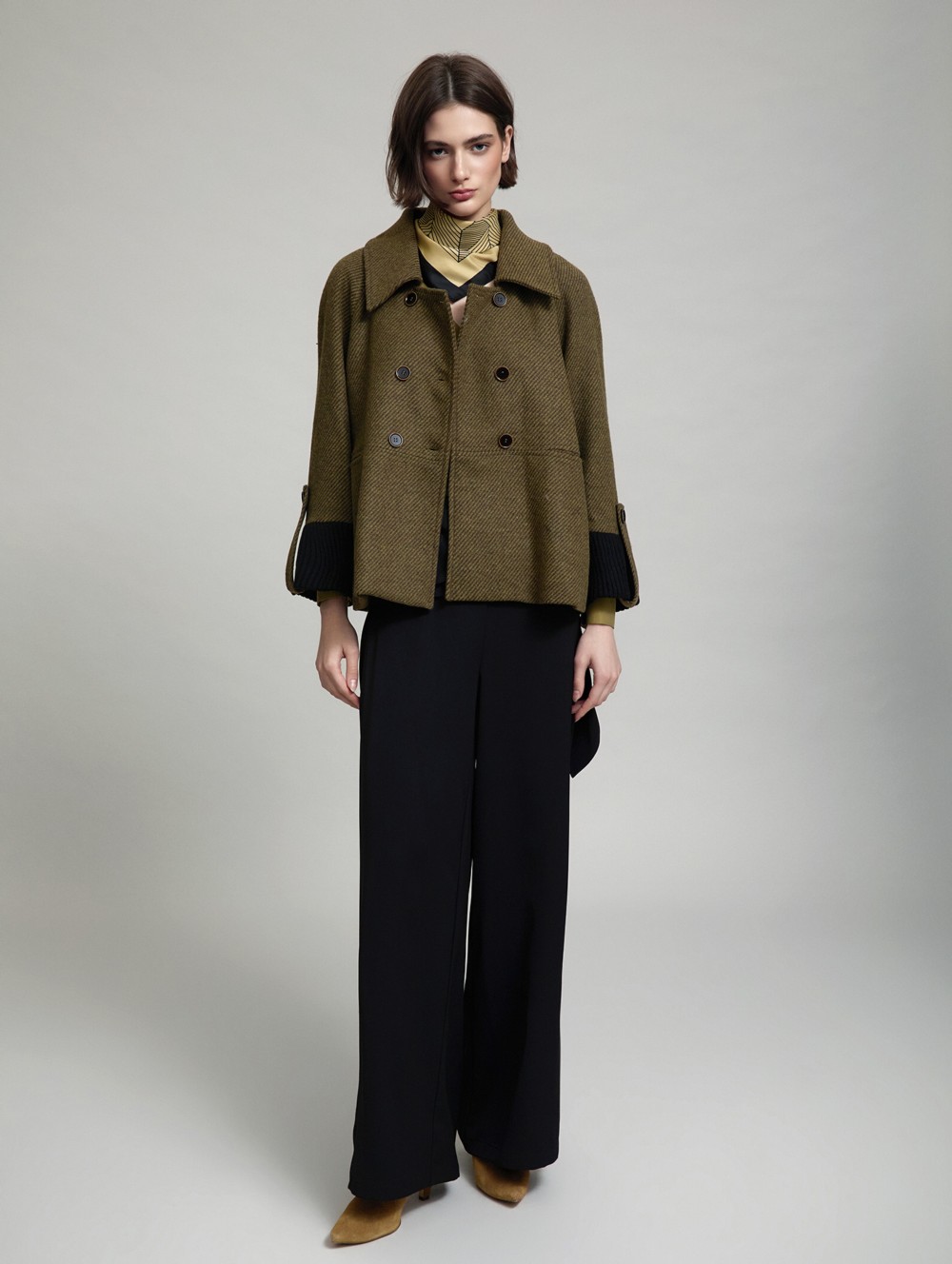 Wool coat contrast cuff