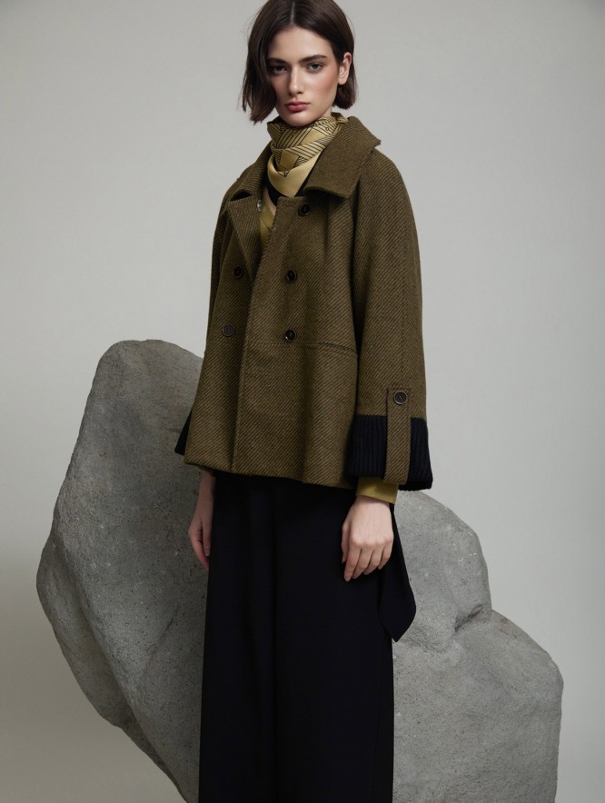 Wool coat contrast cuff