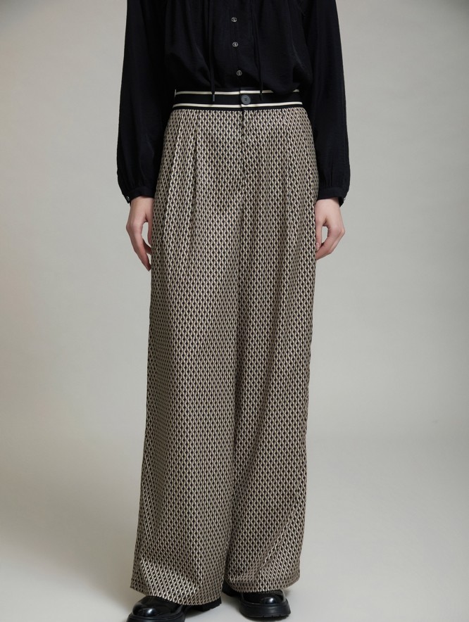 Printed ribbon detail trousers