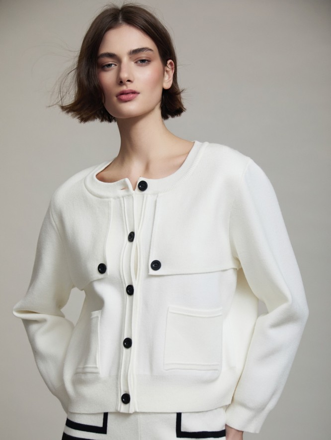Knit jacket with button contrast