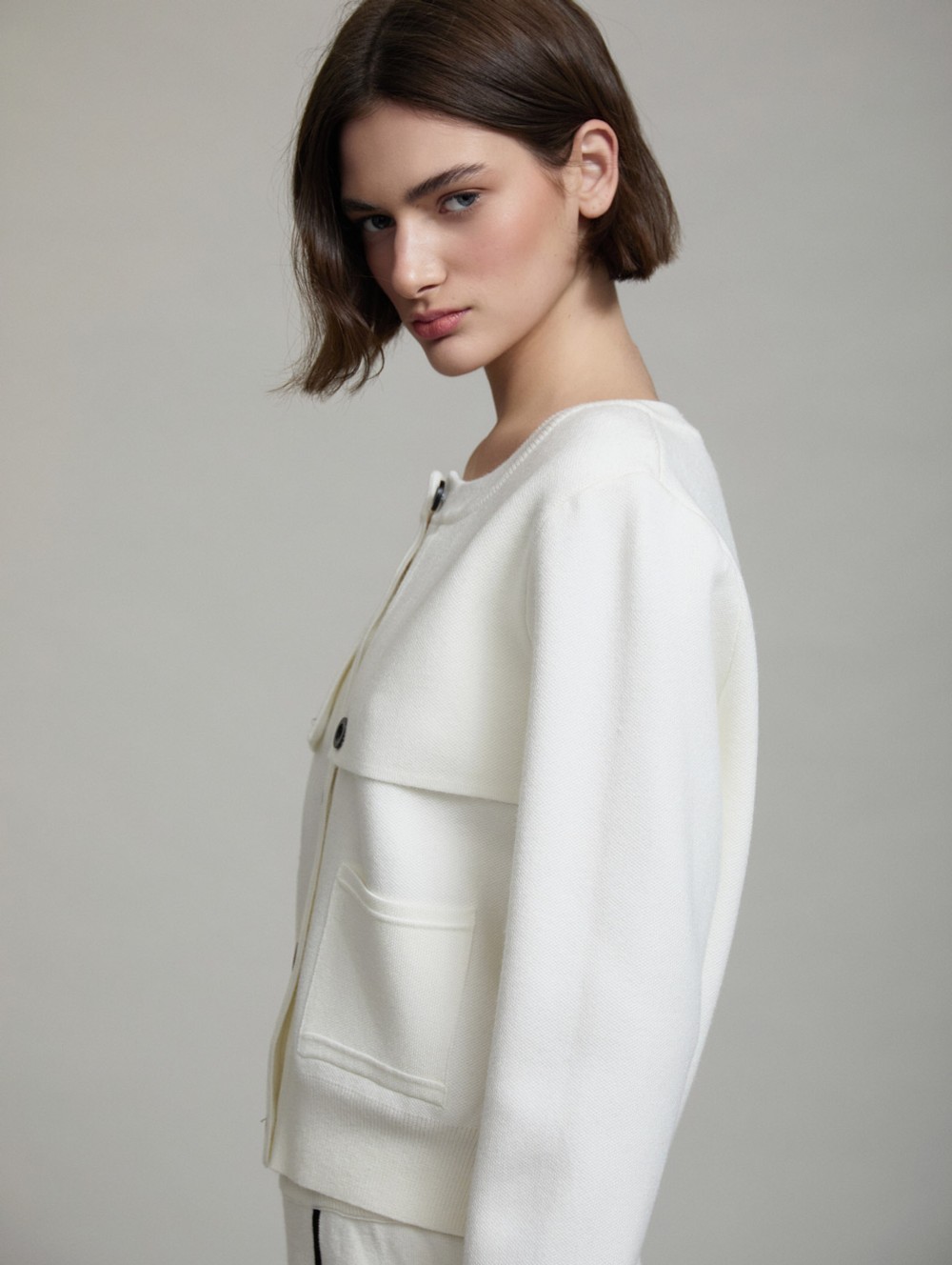 Knit jacket with button contrast