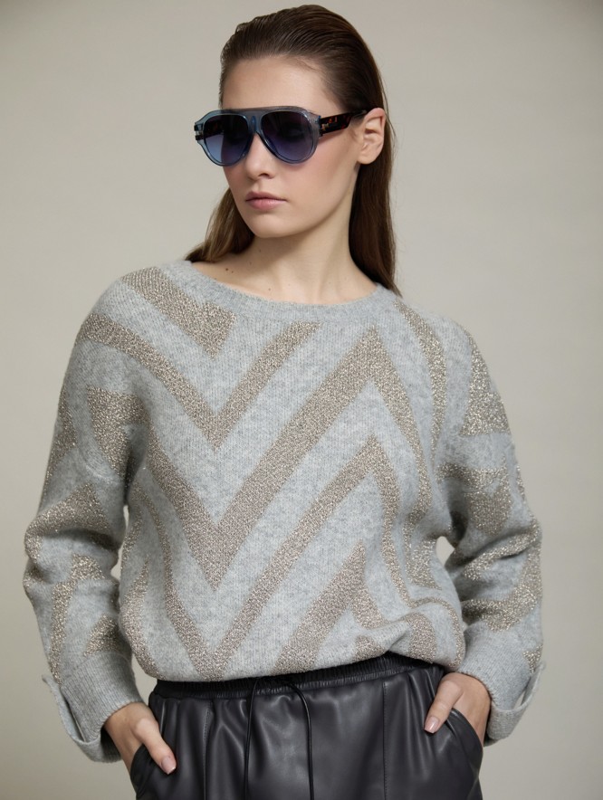 Zigzag lurex knit sweater
