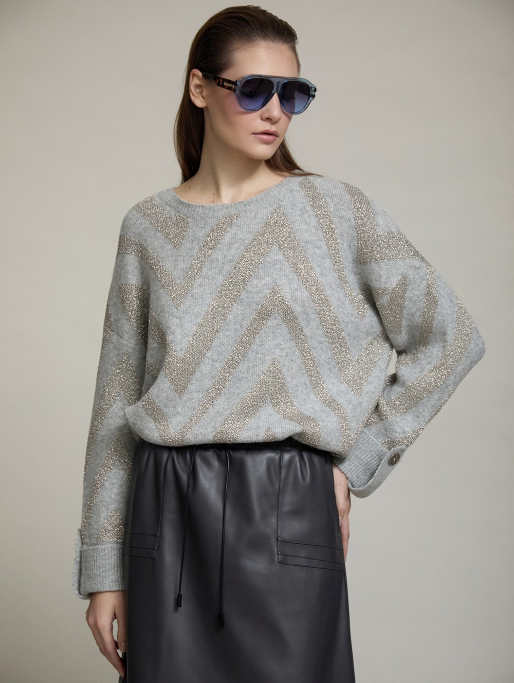 Zigzag lurex knit sweater