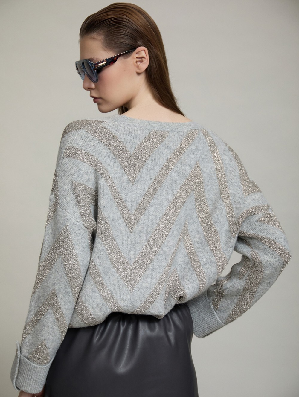 Zigzag lurex knit sweater