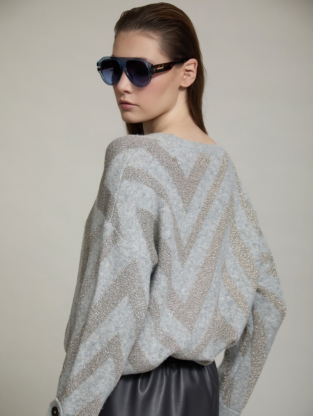 Zigzag lurex knit sweater