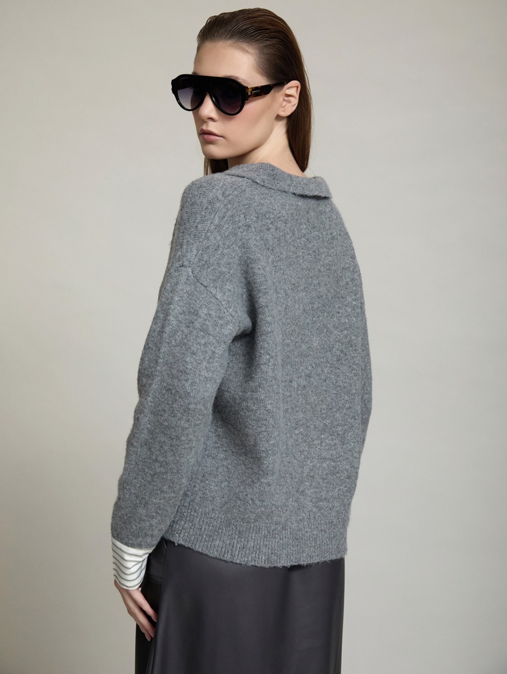 Sweater with striped poplin contrast
