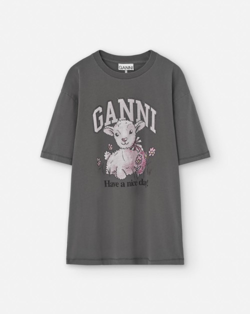 ganni-camiseta-lamb-t-shirt-black-negra