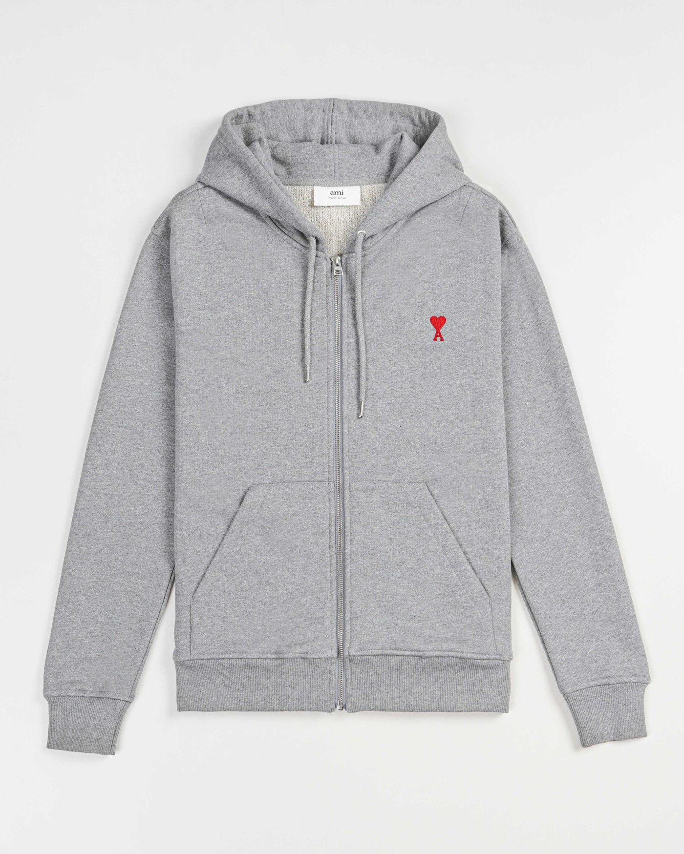 Ami Paris - Sudadera Zip Hoodie Ami de Coeur Gris