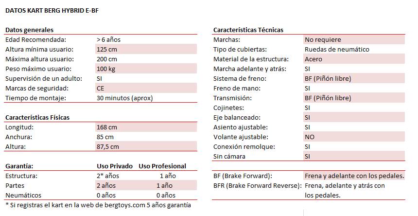 datos técnicos BERG HYBRID E-BF