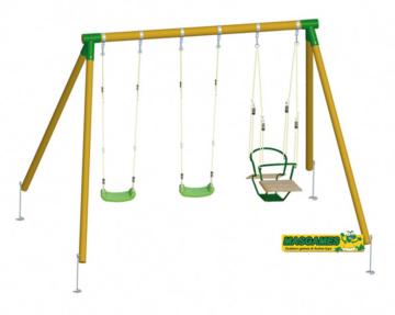Gronxadors de fusta triple masgames amb seient per a dos nens