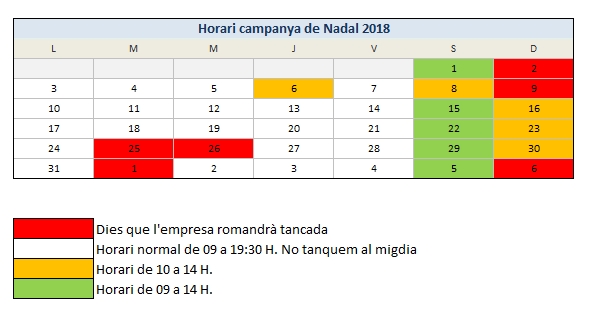 Horari Topludi Nadal 2018