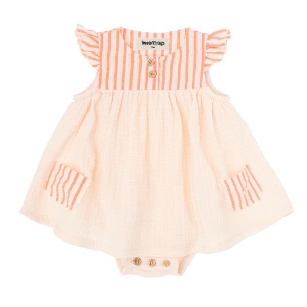 LINEN-EFFECT DRESS WITH STRIPES FOR BABY