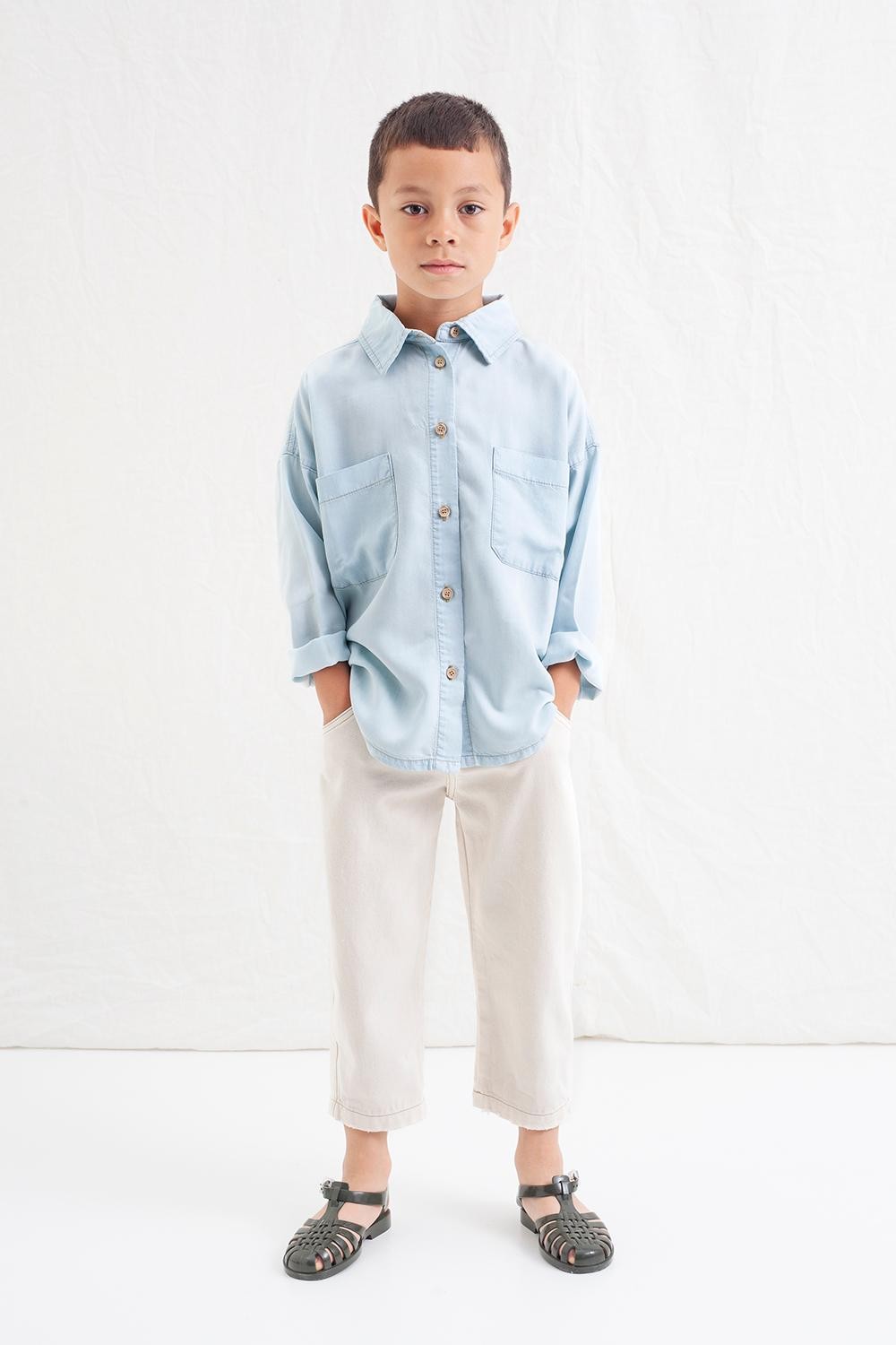 KID LONG SLEEVE SHIRT WITH SHIRT COLLAR WITH POCKETS