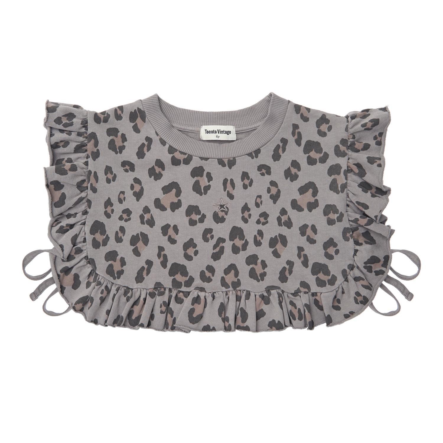 KID ANIMAL PRINT PLUSH RUFFLED TOP