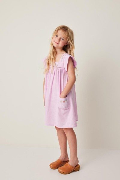 FLOWER EMBROIDERED DRESS WITH POCKETS