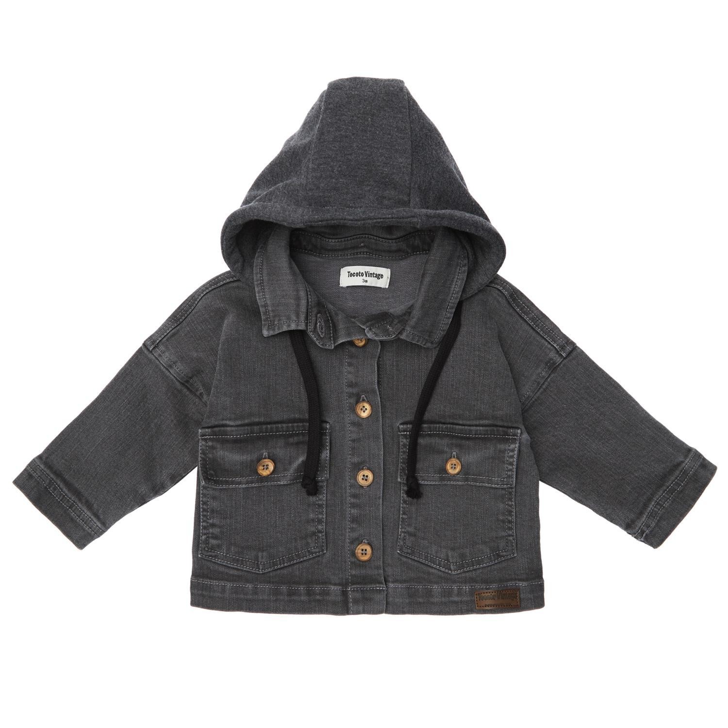Baby black denim jacket with hood