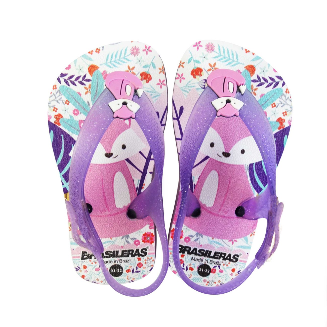 Beach flip-flops BRASILERAS,Printed 20 Baby Fox ,Made in Brazil