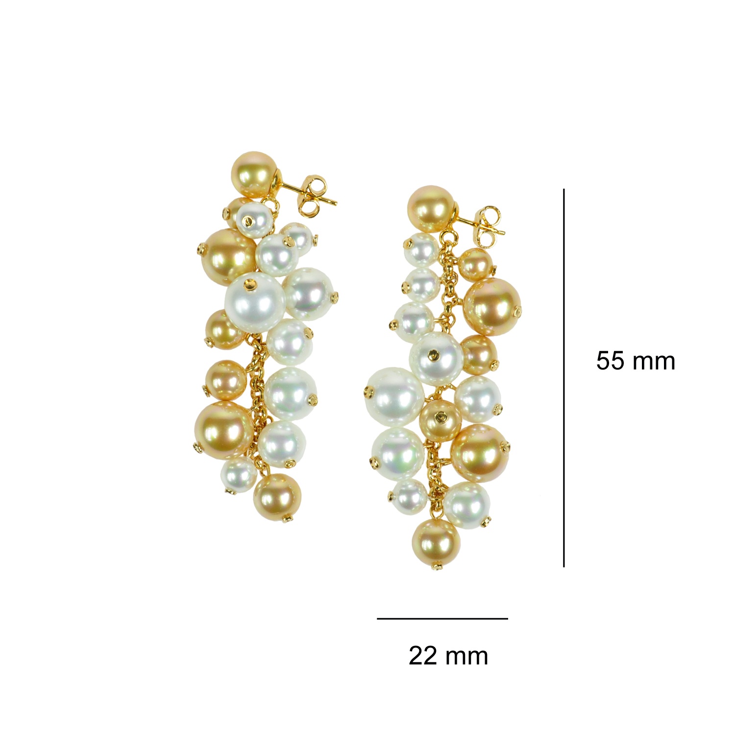 Earrings in a cascade of pearls in golden tones 3