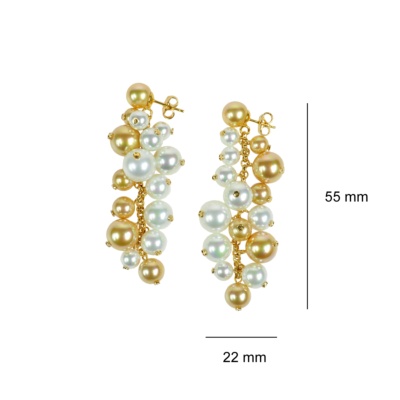 Earrings in a cascade of pearls in golden tones 3