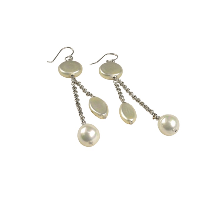 Long silver earrings with original pearls