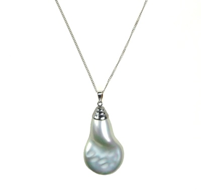 Teardrop shaped pearl pendant