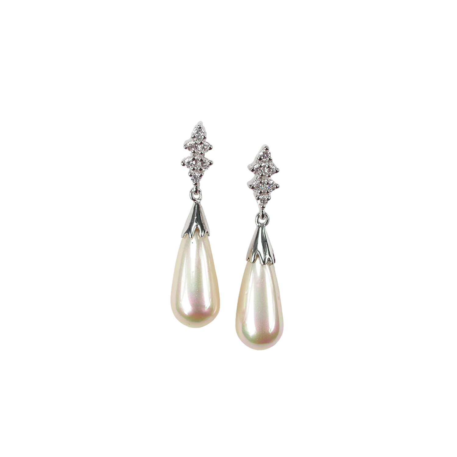 Silver Earrings with Zirconium and Pearls