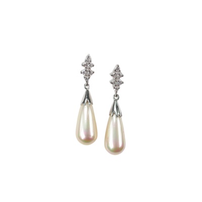 Silver Earrings with Zirconium and Pearls