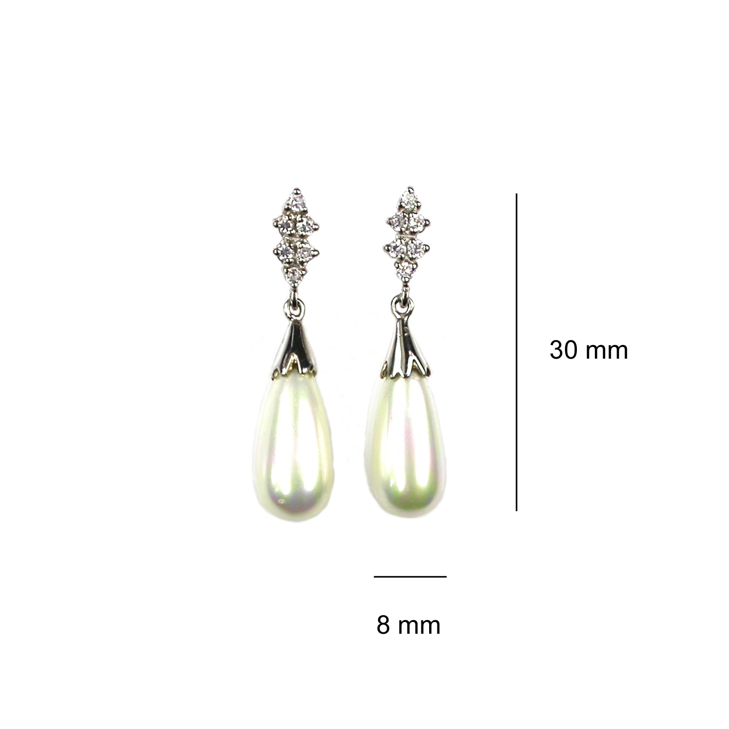 Silver Earrings with Zirconium and Pearls 3