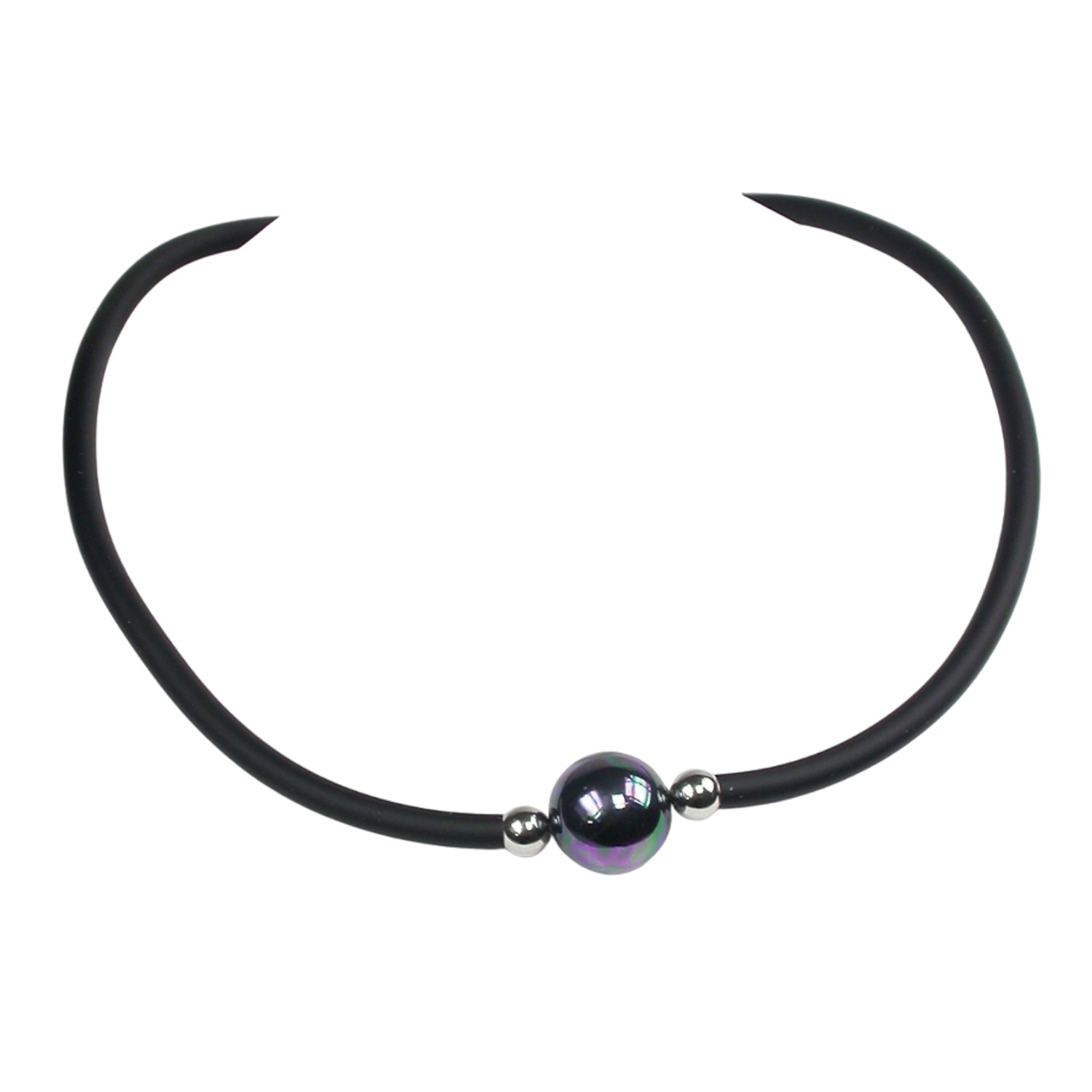 Rubber Necklace with a 14 mm black Pearl