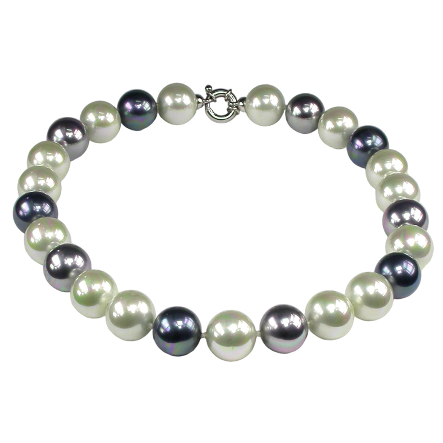 Collar clásico de Perlas en blanco, gris y negro.