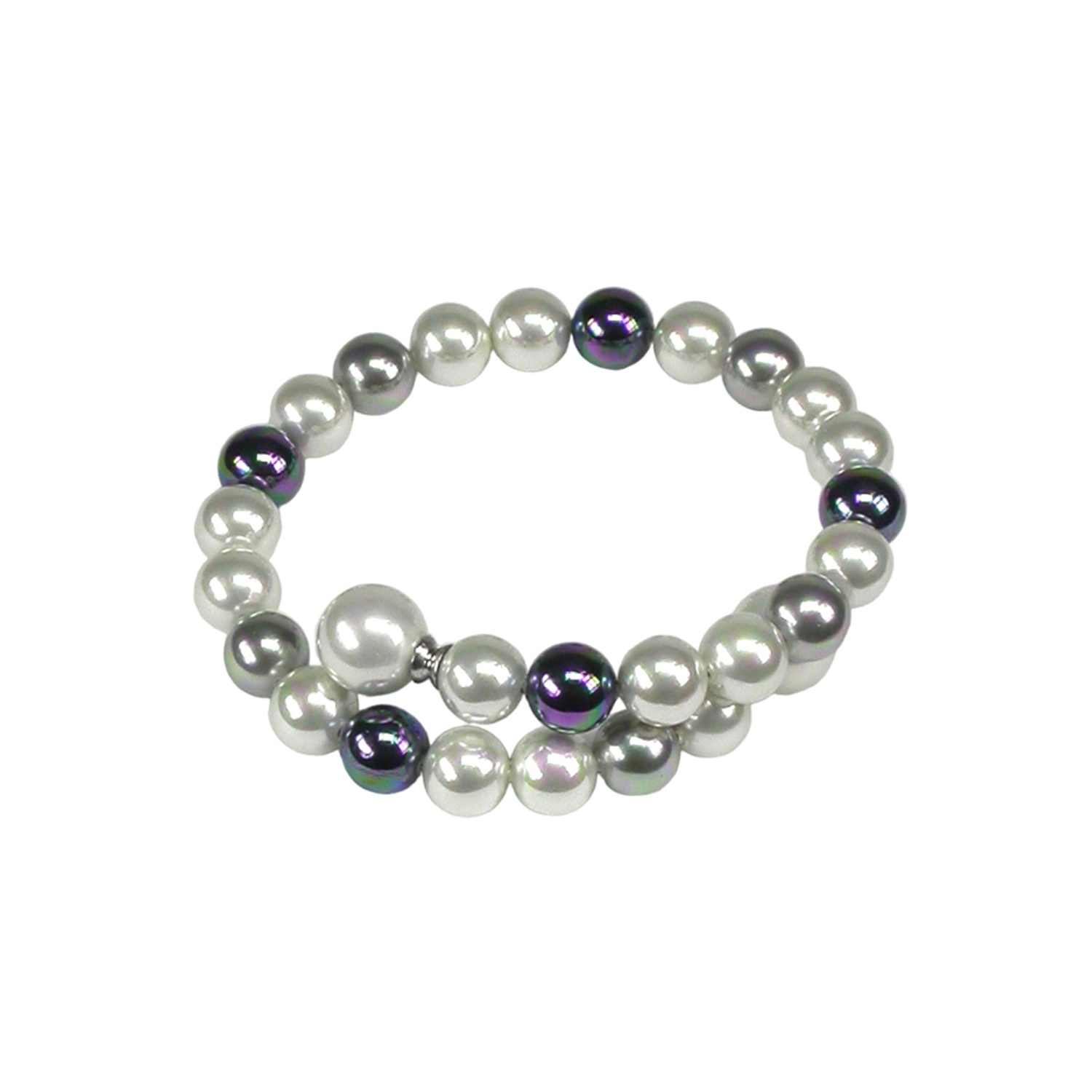 Armband mit Perlen in Weiss, Grau und Schwarz.