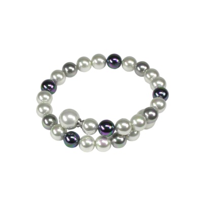 Bracelet in white, grey and black pearls