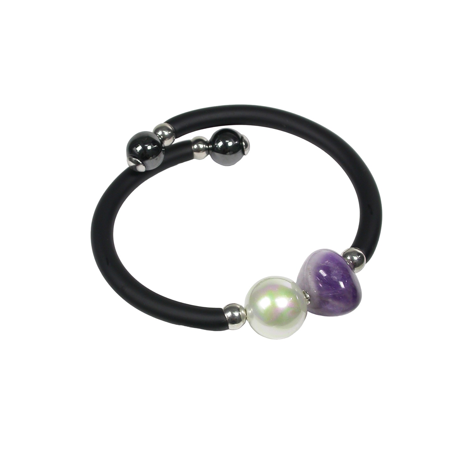 Pulsera de Caucho con Perla y Amatista.