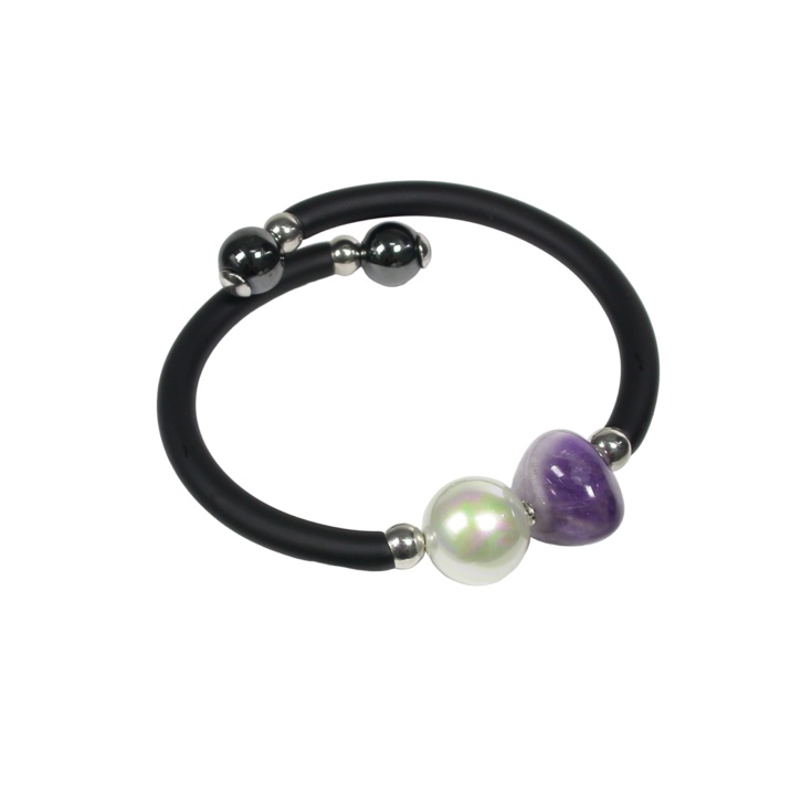 Rubber Bracelet with Pearl and Amethyst stone