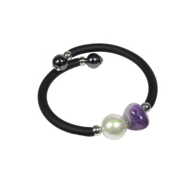 Rubber Bracelet with Pearl and Amethyst stone
