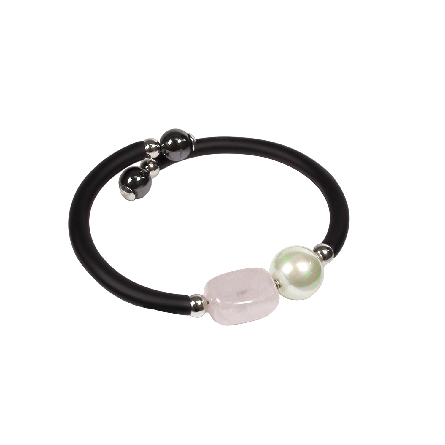 Rubber Necklace with Pearl and Rose Quartz stone