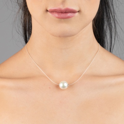 Collar cadena plata con Perla de 14 mm 1