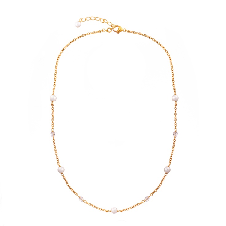 Collar cadena chapada en oro con perlas blancas