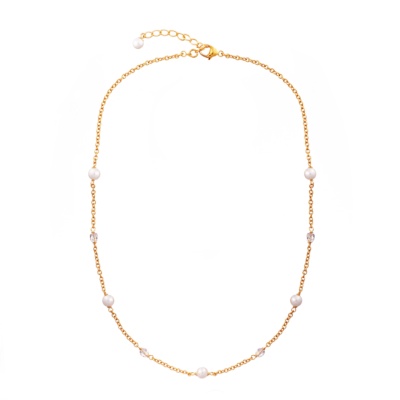 Collar cadena chapada en oro con perlas blancas