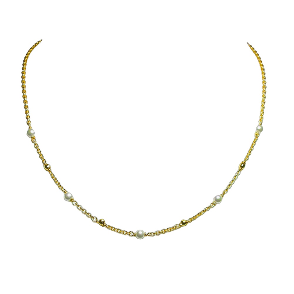 Collar cadena chapada en oro con perlas blancas 2