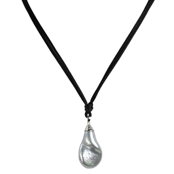 Teardrop shaped pendant on cord