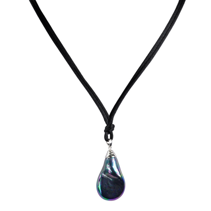 Teardrop shaped pendant on cord