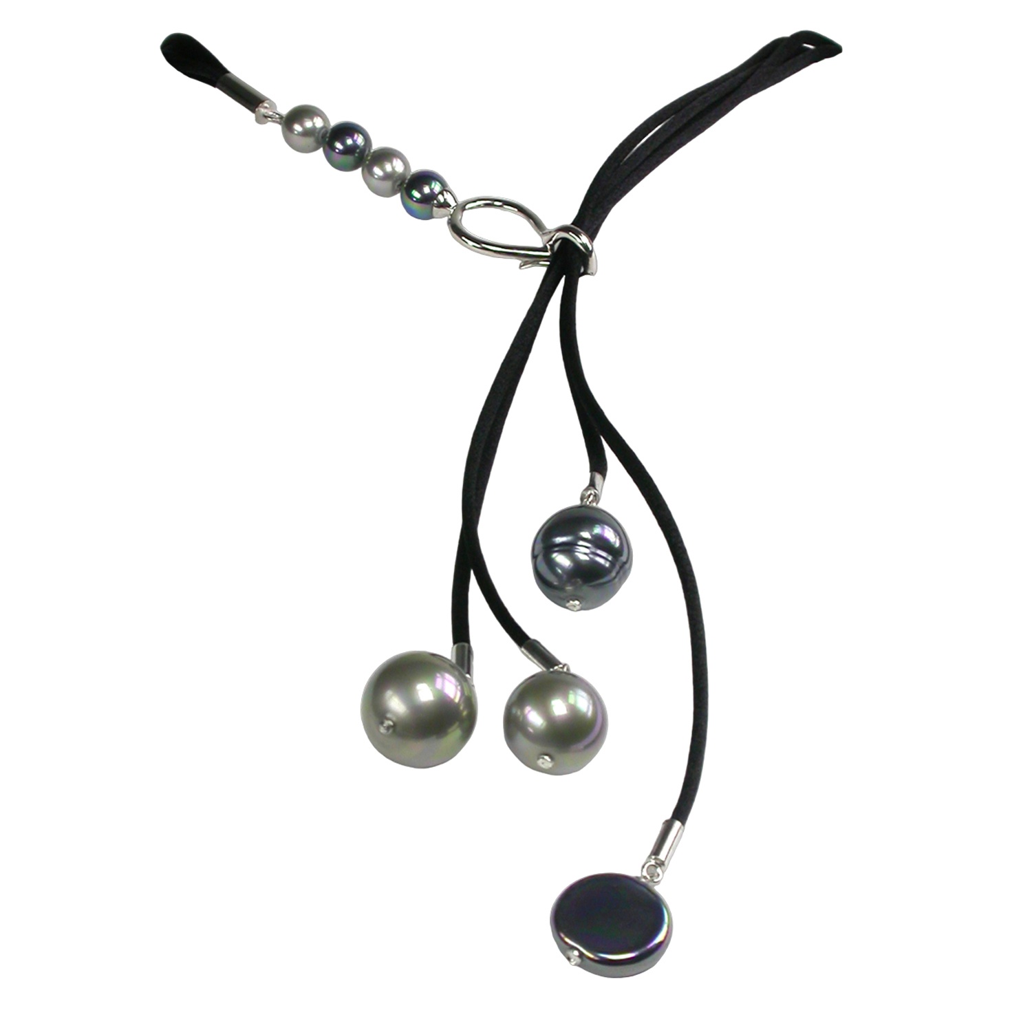 Cord Necklace with Black and Grey Pearls