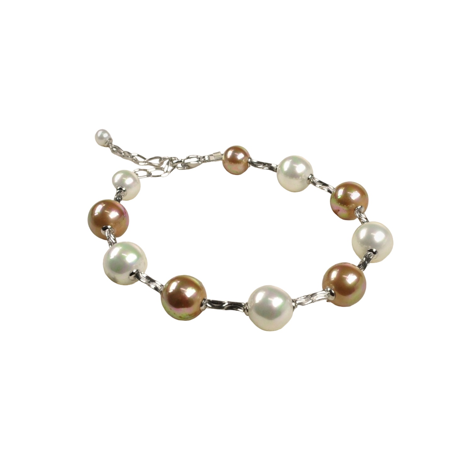 Pulsera de perlas en tonos blanco y cobre